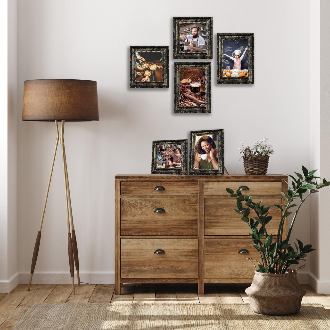 TKYGU 5x7 Picture Frames Set of 4- Rustic Retro Photo Frame with Real Glass Wall Mount and Tabletop Display Family Friends Weddi